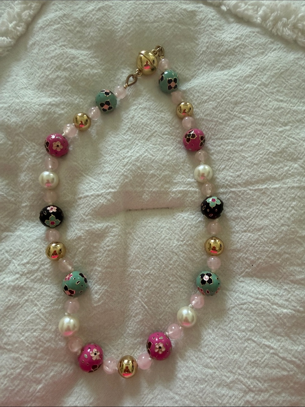 Pink & Green Floral Bead Necklace